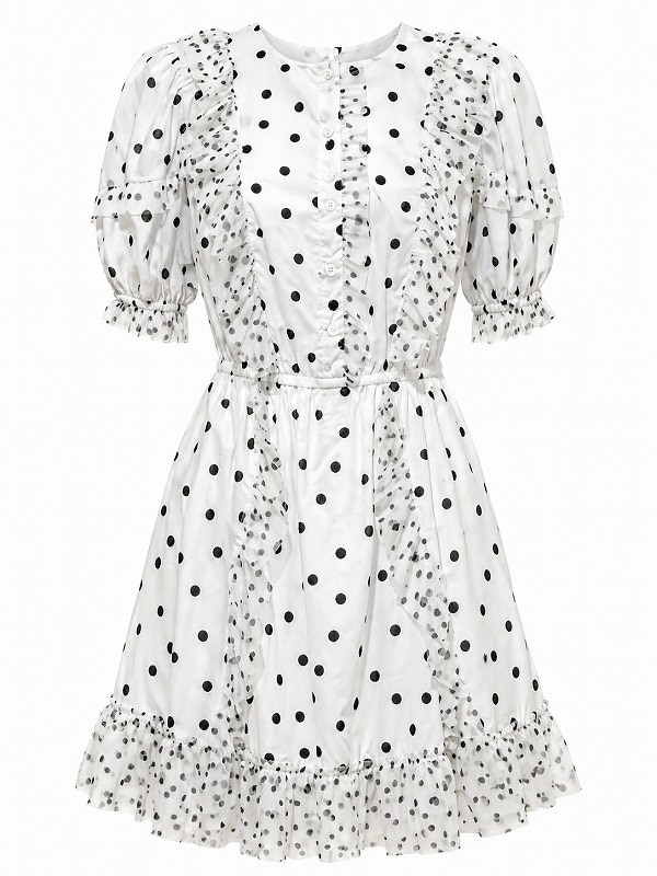 【新品DRESS 1957】ドットギャザーチュール切替フレアミニドレス ホワイト【TOPSHOP】